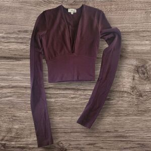 Wilfred Free XXS Purple Long Sleeve V-neck Crop Top